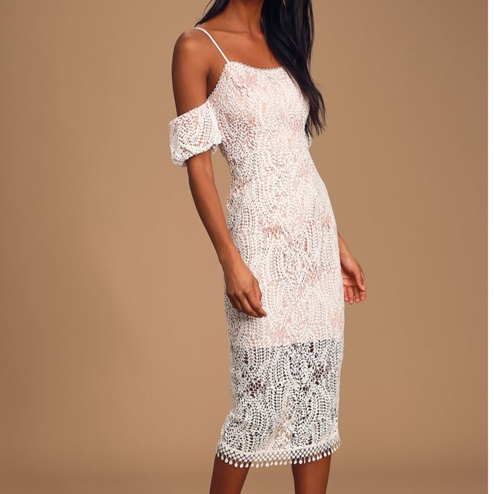 LULU’S White Lace Cold Shoulder Midi Dress - Picture 4 of 13
